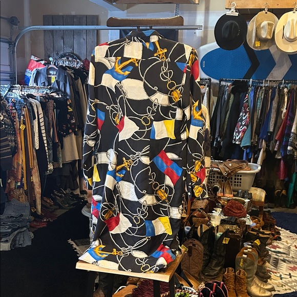 Lauren Ralph Lauren Black and White Nautical Midi Silk Shirt Dress - Picture 5 of 7